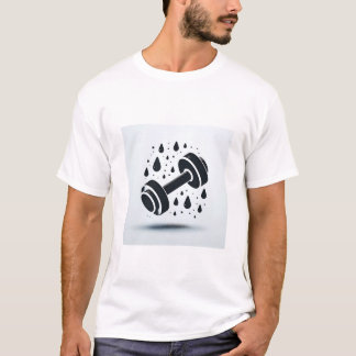 Minimalistisches Hantel- und Schweißtropfen-Fitnes T-Shirt