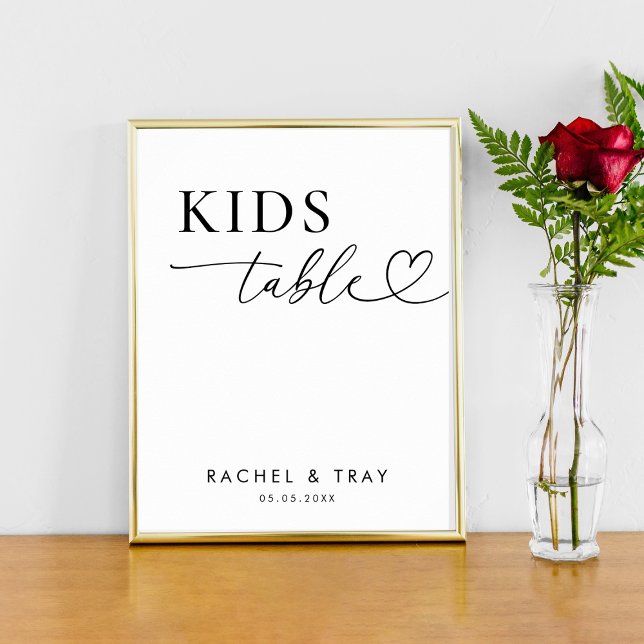 Minimalistisches Heart Script Kids Table Wedding S Poster (Von Creator hochgeladen)