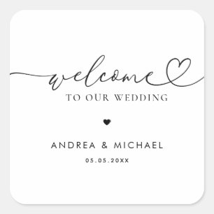Minimalistisches Heart Script Romantic Wedding Wil Quadratischer Aufkleber