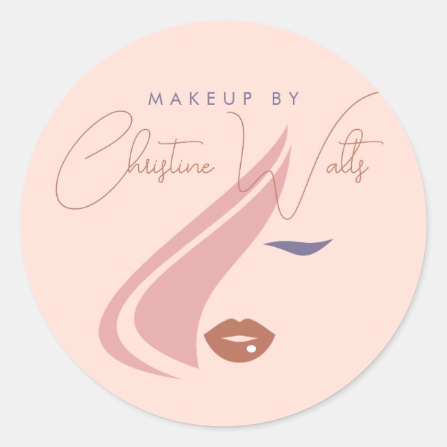 Minimalistisches helles Pfirsichpink Makeup Artist Runder Aufkleber (Vorderseite)