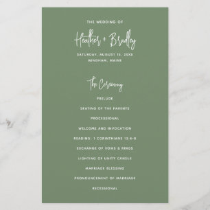 Minimalistisches Hellgrün Modernes Hochzeitsprogra