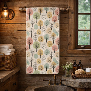 Minimalistisches Herbstbaum-Muster Pastellfarbener Badhandtuch Set