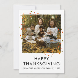 Minimalistisches Herbstlaub-Erntedank-Familienfoto Feiertagskarte