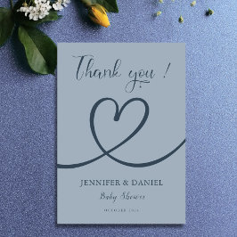 Minimalistisches Herz Blau Elegante Moderne Babydu Dankeskarte
