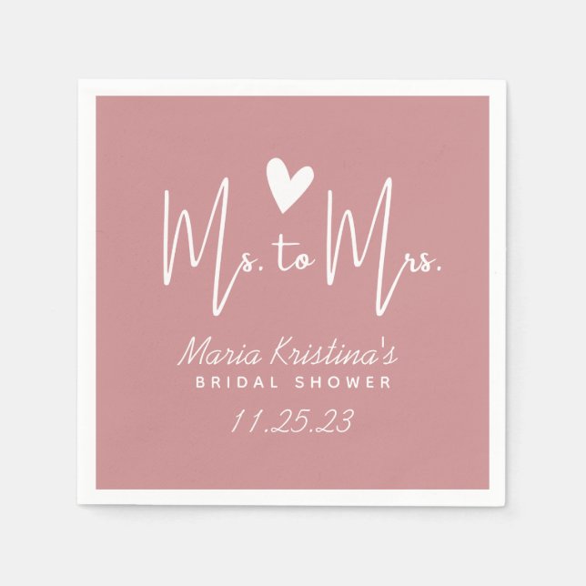 Minimalistisches Herz Frau Brautparty Puce Pink Serviette (Vorderseite)