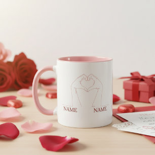 Minimalistisches Herz Hände Linienkunst Personaliz Tasse