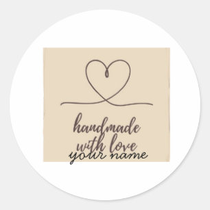 Minimalistisches Herz Handgefertigt mit Liebe Klei Runder Aufkleber