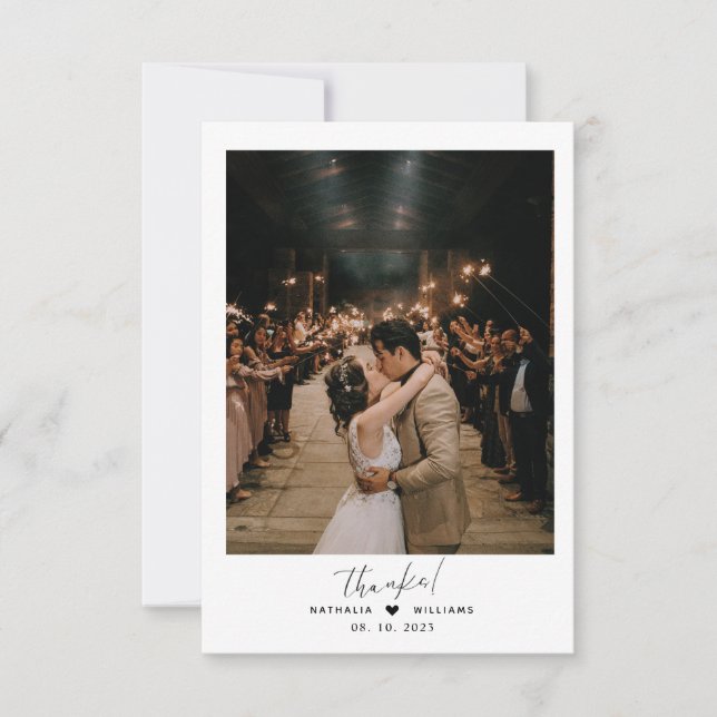 Minimalistisches Herz mit Foto Dusty Blue Wedding Dankeskarte (Vorderseite)