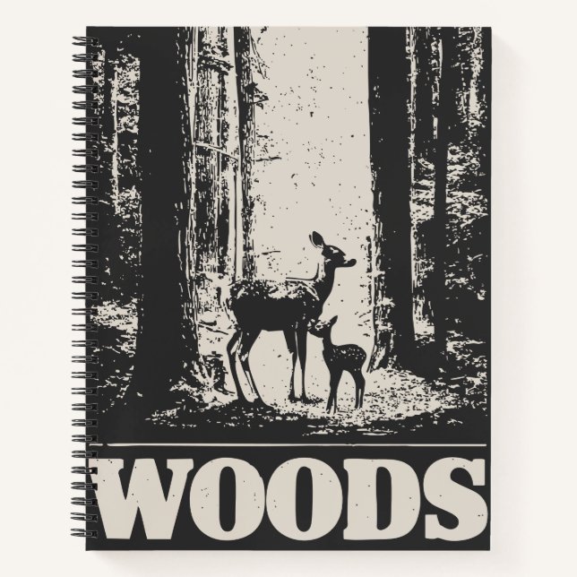 Minimalistisches Hirsch und Fauna in Wäldern | Vin Notizbuch (Vorderseite)