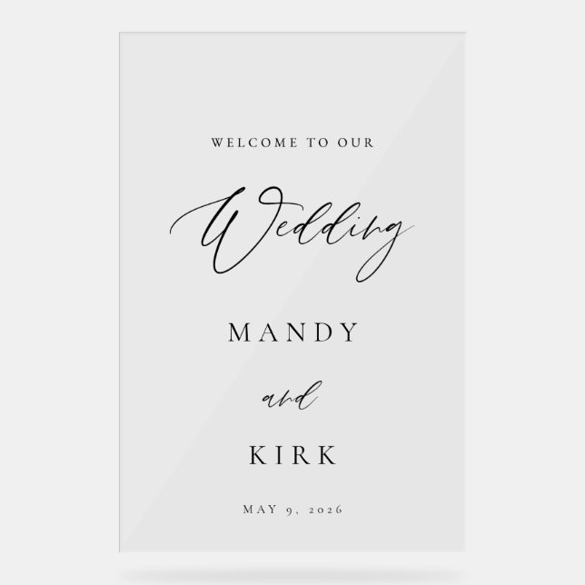 Minimalistisches Hochzeit-Willkommensschild Elegan Acrylschild (Vorderseite)