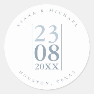 Minimalistisches Hochzeitdatum Dusty Blue ID889 Runder Aufkleber