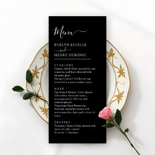 Minimalistisches Hochzeitsessen in Schwarz und Wei Menükarte