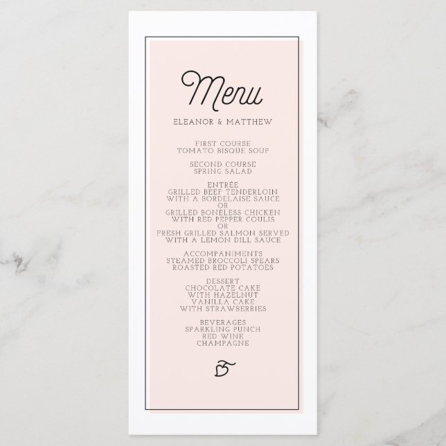 Minimalistisches Hochzeitsmenü für Druckfarbblock Menükarte (Vorderseite)