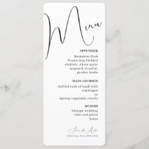 Minimalistisches Hochzeitsmenü für Handscript-Text