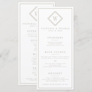 Minimalistisches Hochzeitsmenü in Weiß/Beige Menükarte