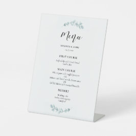Minimalistisches Hochzeitsmenü mit Aquarellgrün Sockelschild