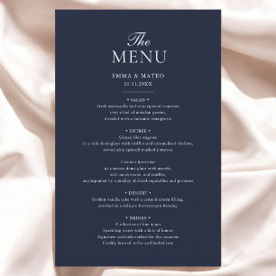 Minimalistisches Hochzeitsmenü mit blauem Elegant