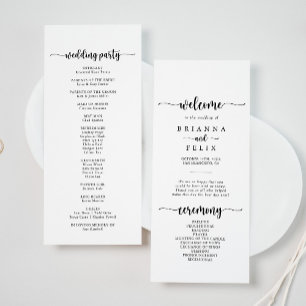 Minimalistisches Hochzeitsprogramm für Kalligrafie Programm