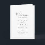 Minimalistisches Hochzeitsprogramm für Silberfalte Programm<br><div class="desc">Dieses minimalistisch gefaltete Hochzeitsprogramm ist perfekt für eine einfache Hochzeit. Das moderne romantische Design besticht durch klassische silbergraue und weiße Typografie gepaart mit einer rustikalen und eleganten Kalligraphie mit Vintagem handgeschriebenem Stil. Anpassbar in jeder Farbe. Behalt das Design einfach und elegant, wie es ist, oder personalisiere es durch Hinzufügen von...</div>