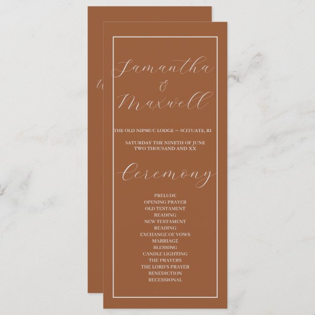 Minimalistisches Hochzeitsprogramm für Terrakotta  (Vorne/Hinten)