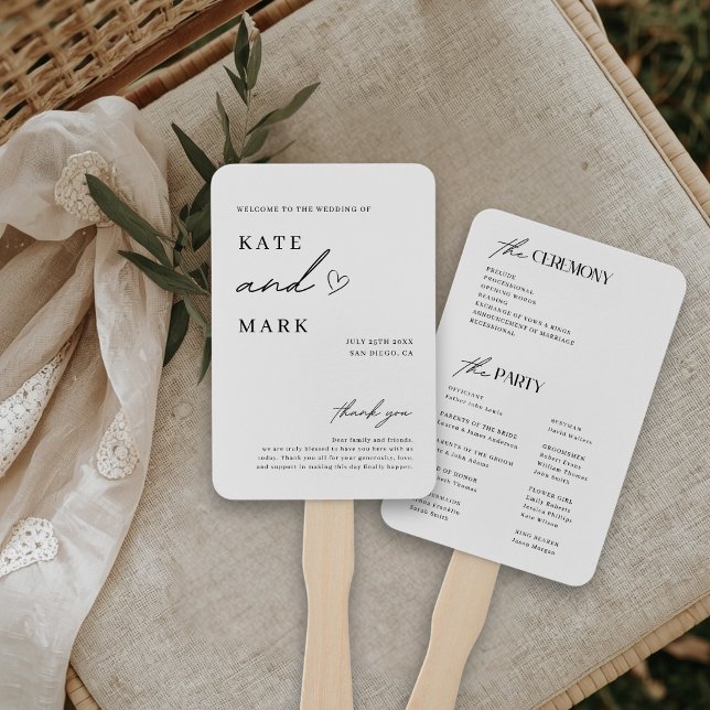 Minimalistisches Hochzeitsprogramm-Handfächer Fächer (Von Creator hochgeladen)