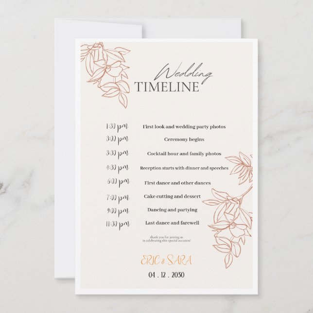Minimalistisches Hochzeitsprogramm in Beige & Einf Einladung (Vorderseite)