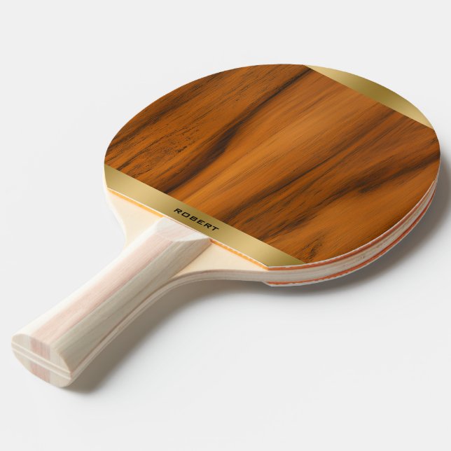 Minimalistisches Holz und Gold Monogramm Tischtennis Schläger (Rückseitenansicht)