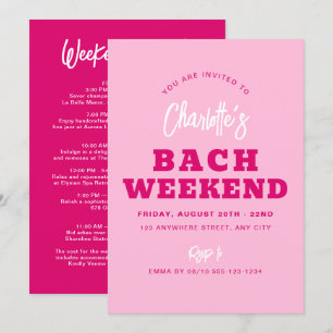 Minimalistisches Hot Pink Bachelorette Wochenende  Einladung