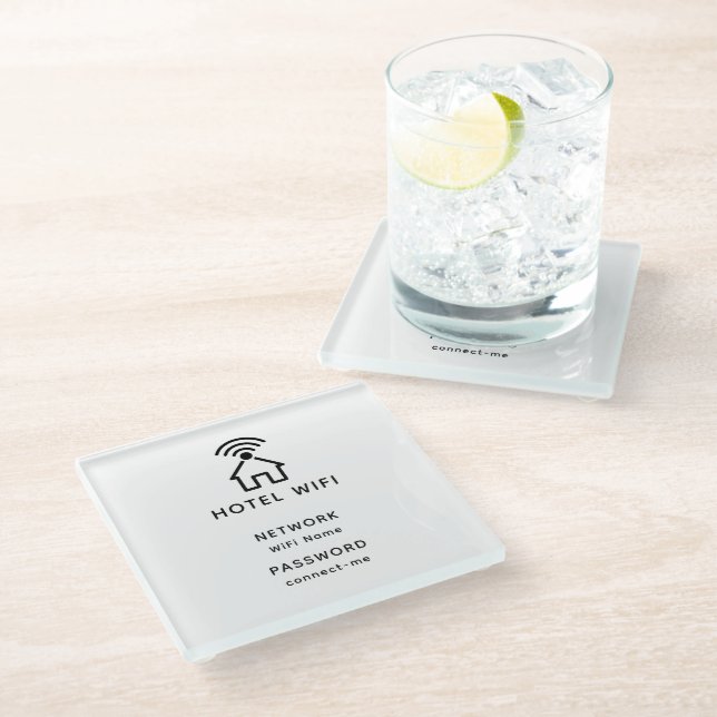 Minimalistisches Hotel mit weißem und schwarzem WL Glasuntersetzer (Schrägansicht)