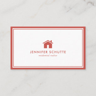 Minimalistisches House Logo Rot & Weiß Kariert Rea Visitenkarte