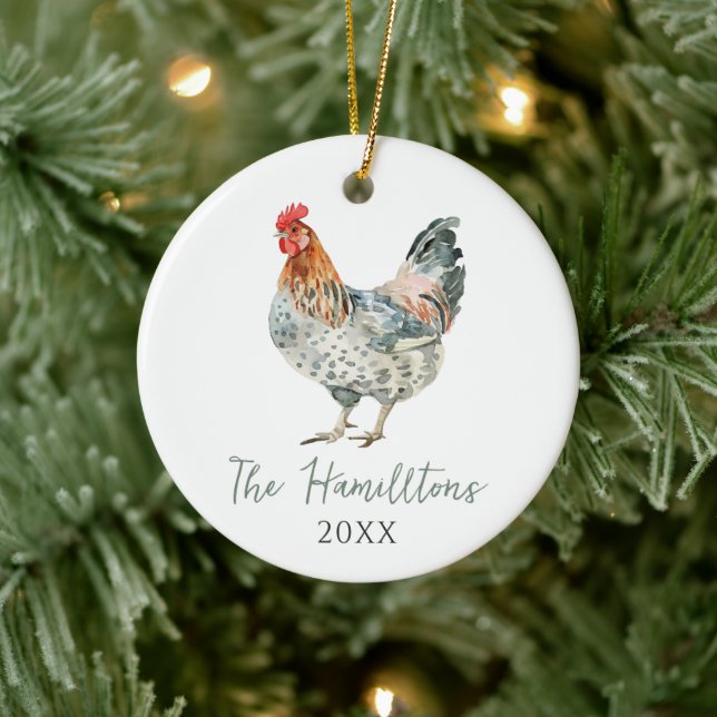 Minimalistisches Huhn Custom Familienname Weihnach Keramik Ornament (Baum)