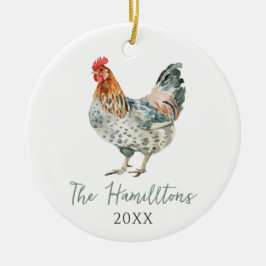 Minimalistisches Huhn Custom Familienname Weihnach Keramik Ornament