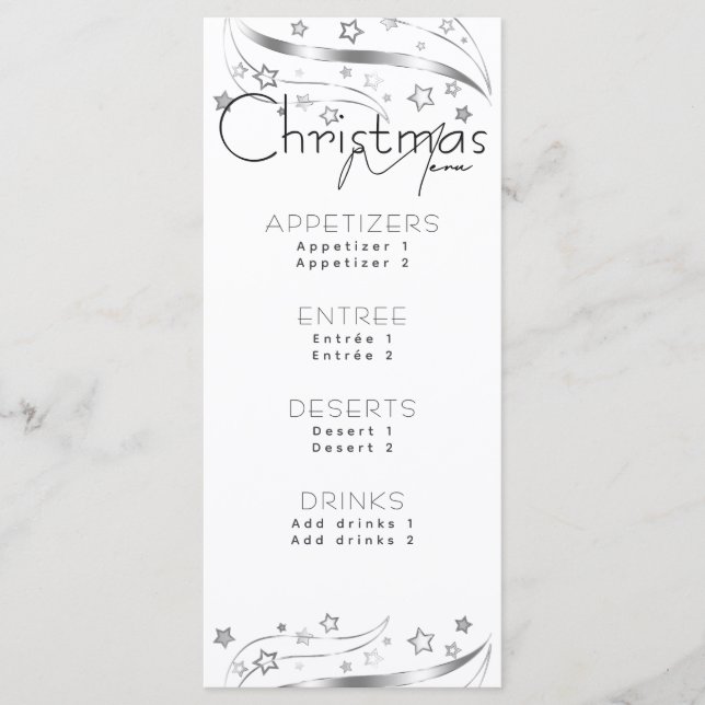Minimalistisches Hygge Black and White Christmas P Menükarte (Vorderseite)
