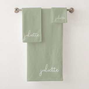 Minimalistisches Jade-Sage-Personalisiert Badhandtuch Set