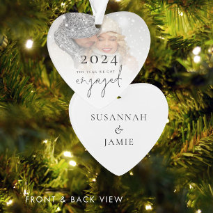 Minimalistisches Jahr Wir Got Verlobte Foto-Overla Ornament