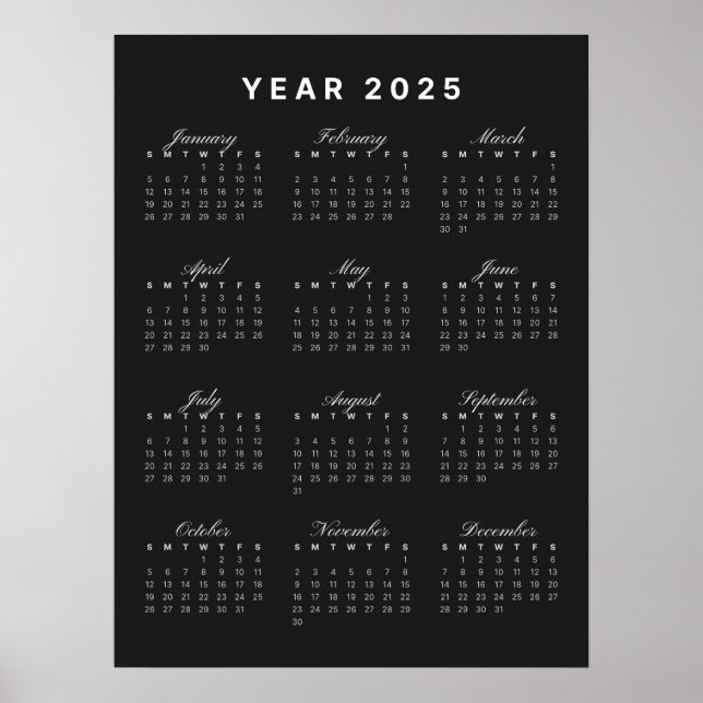 Minimalistisches Kalenderposter 2025 Poster (Vorne)
