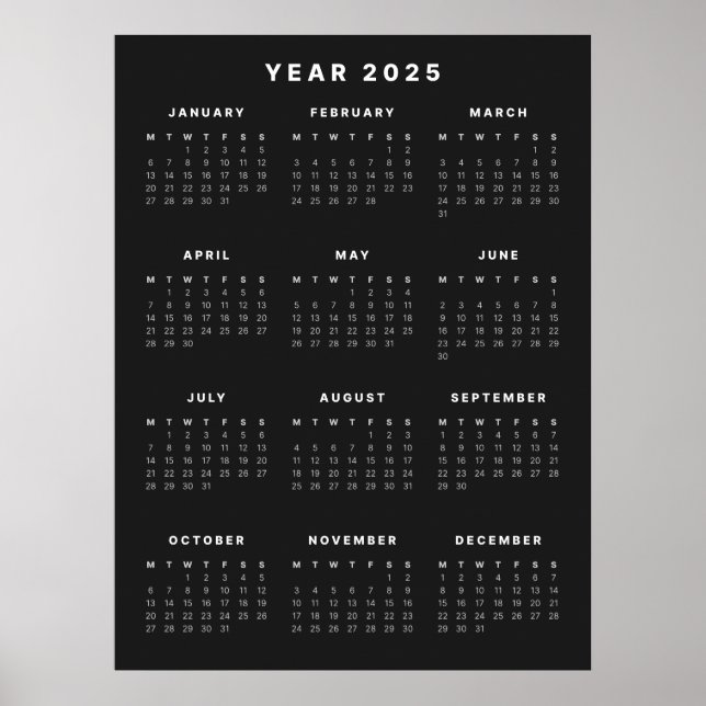 Minimalistisches Kalenderposter 2025 Poster (Vorne)