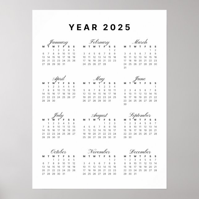 Minimalistisches Kalenderposter 2025 Poster (Vorne)