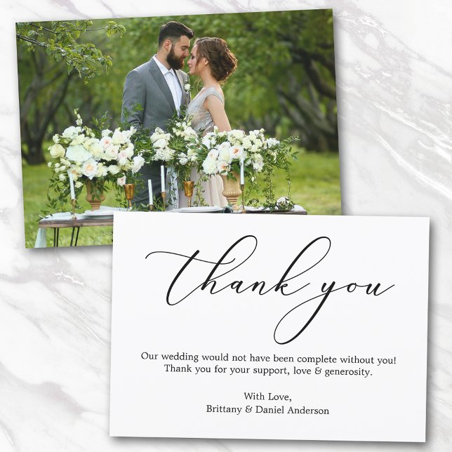 Minimalistisches kalligrafisches Hochzeitsszenario Dankeskarte (Customize to change your personalized text size or text style.)