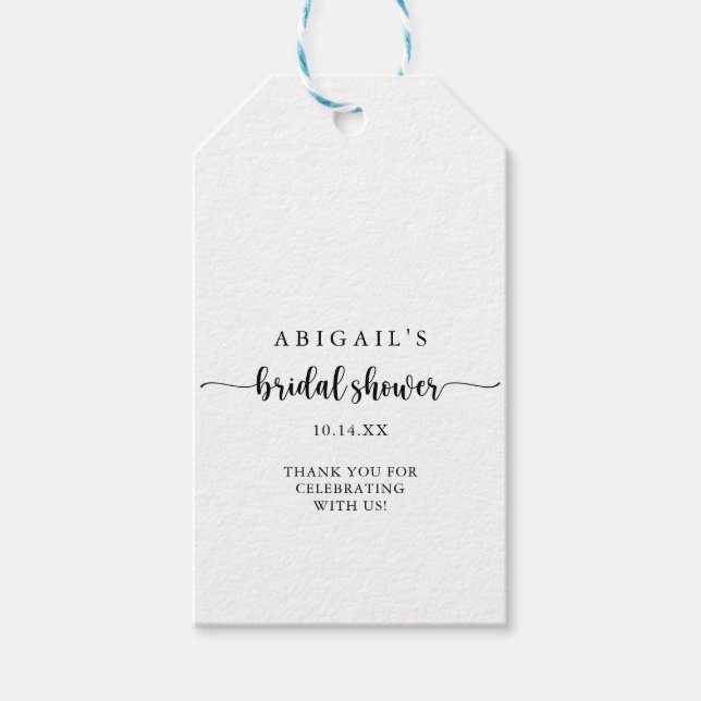 Minimalistisches kalligraphisches Brautparty Geschenkanhänger (Vorderseite)