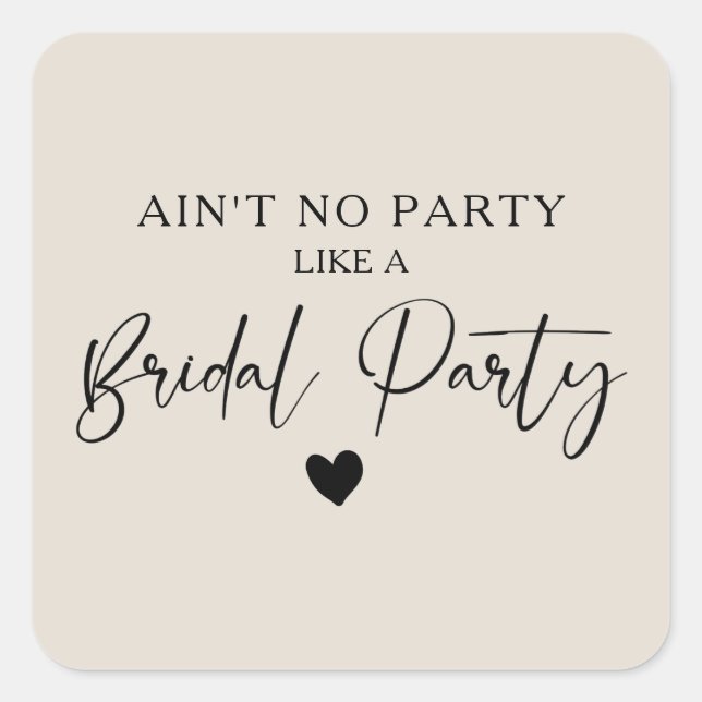 Minimalistisches kalligraphisches Brautparty Quadratischer Aufkleber (Vorderseite)