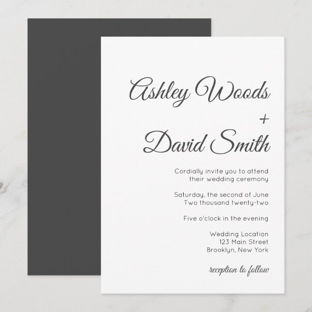 Minimalistisches klassisches Elegantes Hochzeitsem Einladung (Vorne/Hinten)