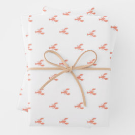 Minimalistisches kleines rotes Hummermuster Geschenkpapier Set