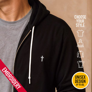 Minimalistisches kleines winziges Kreuz-Stickerei- Bestickter Hoodie