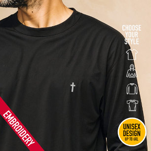 Minimalistisches kleines winziges Kreuz-Stickerei- Besticktes Langarmshirt