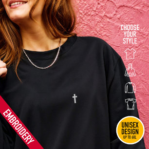 Minimalistisches kleines winziges Kreuz-Stickerei- Besticktes Sweatshirt
