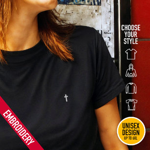 Minimalistisches kleines winziges Kreuz-Stickerei- Besticktes T-Shirt