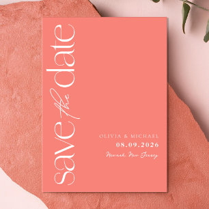 Minimalistisches Korallenrosa Moderne Hochzeit Save The Date