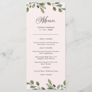 Minimalistisches Laub   erröten rosa Hochzeit Menükarte