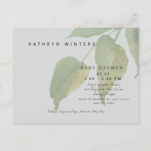 Minimalistisches, leicht graues Foliage Babydusche Ankündigungspostkarte